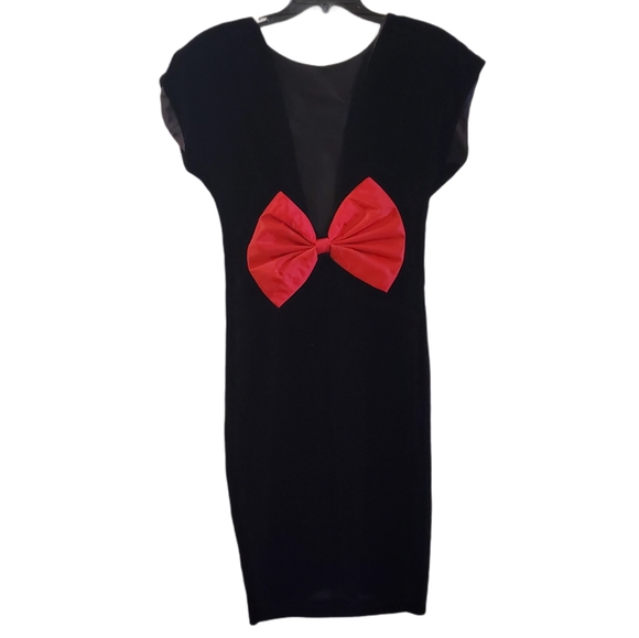 🔥SALE🔥Ann Taylor Vintage Black Velvet Red Bow Dress 6 - Picture 11 of 12